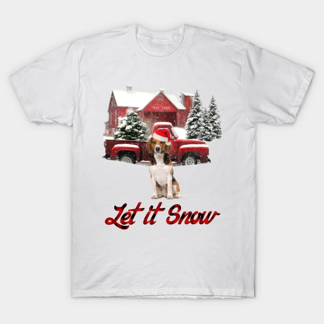 Beagle Let It Snow Tree Farm Red Truck Christmas T-Shirt by Brodrick Arlette Store